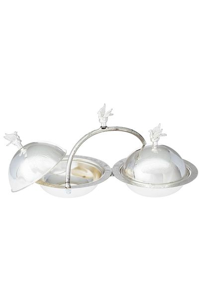 Dania Double date bowl of 2 pieces with metal stand with dove decor