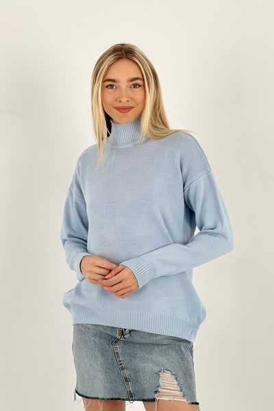 Miss Poem Pulover de damă cu gât înalt, lung de iarnă, albastru gheață