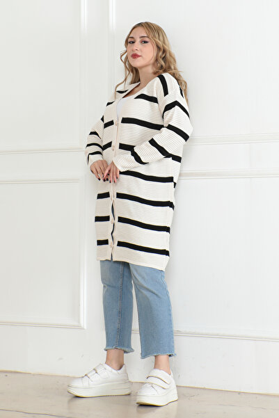 DESTEMODA Πλεκτό Ζακέτα με ρίγες με κουμπιά Χρώμα πέτρας 1019