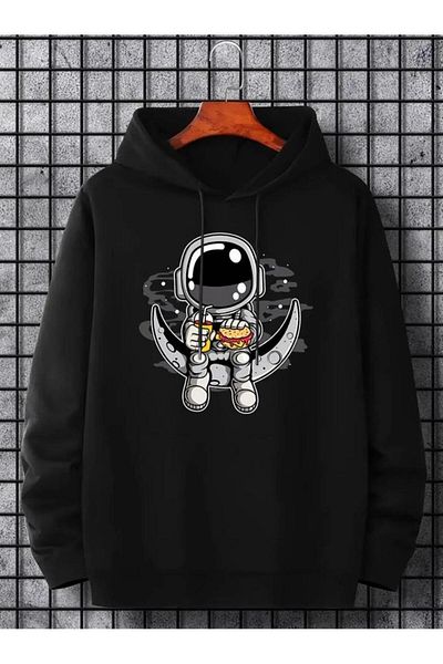 Guillermo Stylish Tiny Hooded Astranot Moon Print Winter Boy's Sweatshirt