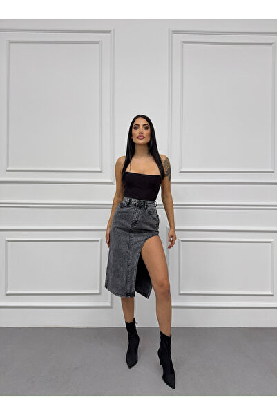 XBELLA DENİM Smoked Shipping Front Side Slip Skirt