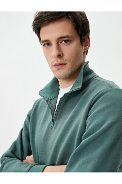 Koton Φούτερ με μισό φερμουάρ Βασικό γιακά με ριμπ μακρυμάνικο