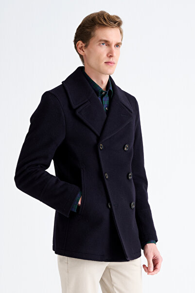 Edwards Erkek Lacivert Yün Kruvaze Kaban