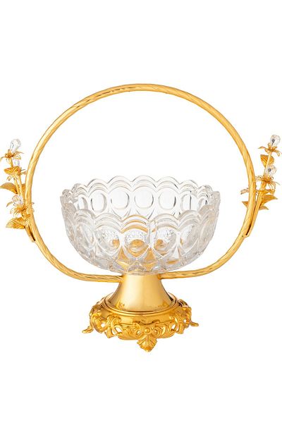 Dania Glass sweet dish with a golden metal stand and base with crystal decor