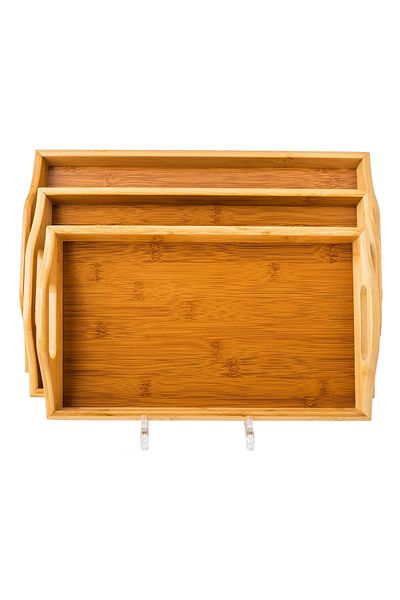 Dania A set of waterproof bamboo wooden trays in 3 different sizes