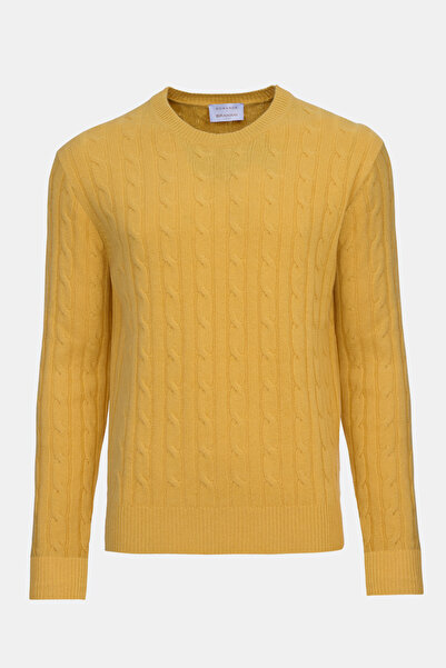 Edwards Erkek Sarı Bisiklet Yaka Saç Örgülü Kaşmir Kazak