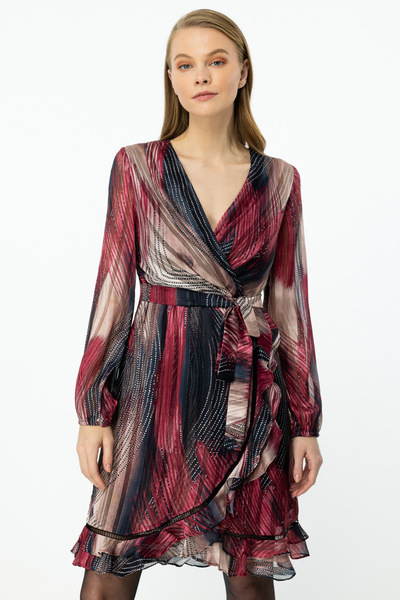 Ekol Desenli V Yaka Elbise