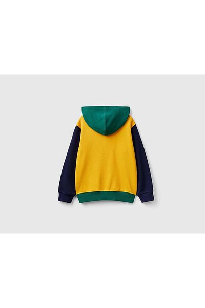 United Colors of Benetton Yellow Mix Logo Embroidered Boys' Sweatshirt - Zipper and Hood