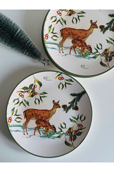 ECO KİTCHEN Yılbaşı Konsept 6 Kişilik Seramik Servis Tabağı Yılbaşı Özel