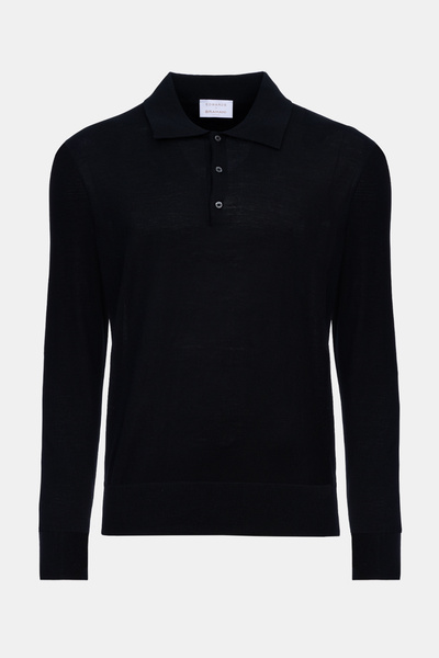 Edwards Erkek Siyah Polo Yaka Yün Kazak