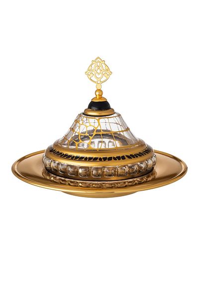 Byblos A Metal Plate For Serving Dates And Sweets With A Luxurious Glass Lid