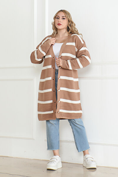 DESTEMODA Πλεκτό πουλόβερ με ρίγες με κουμπιά Vizon 1019