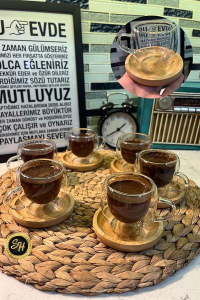 Snow Homs 6-Piece Bamboo Plate Double Walled Coffee Set Cup Dowry Cup Glass Mug