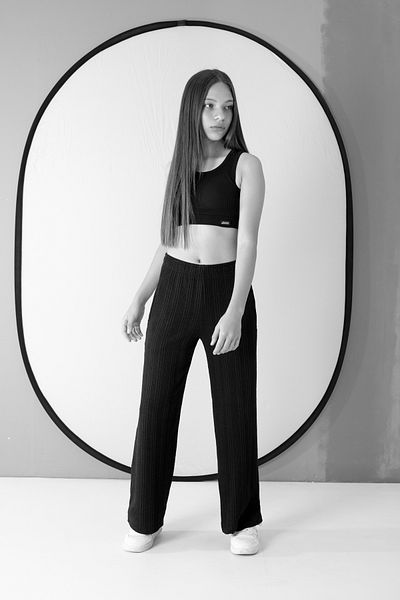 Cansın Mini Black Wide Leg Patterned Girl's Trousers 19747