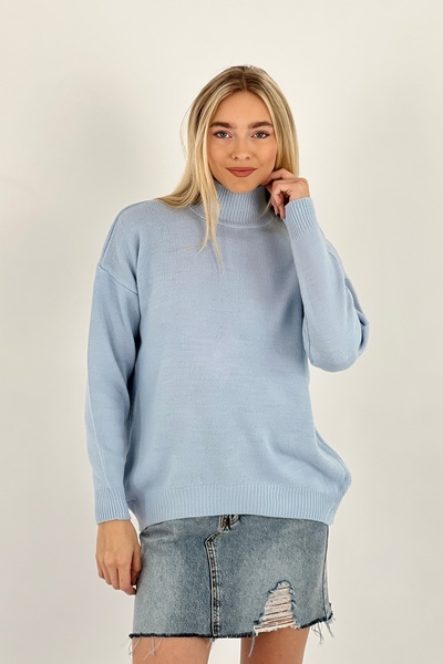 Miss Poem Pulover de damă cu gât înalt, lung de iarnă, albastru gheață