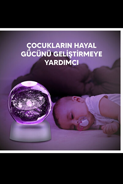 NORTHSTARSTORE Güneş Sistemi Işıklı Kristal Cam Küre, Rgb Led Aydınlatmalı, Dekoratif Ve Şık Gece Lambası