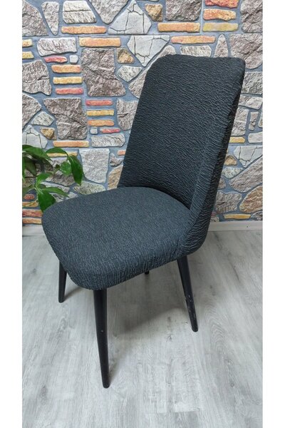 COVER TEKSTİL Büyük oval sandalye kılıfı jakar kumaş köyü antrasit