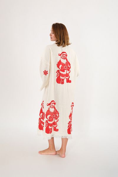 Befera Design Christmas Muslin Kimono 100% Cotton Christmas Printed Patterned Bathrobe Kaftan Dressing Gown