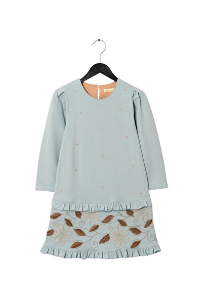 Moonstar Girls' Button Closure Embroidery Motif Embroidery Skirt Ruffle Ruffle Woven Dress