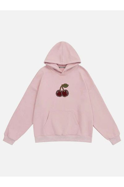 Mad&Calf Γυναικείο φούτερ με κουκούλα Fleece Oversize με στάμπα Cherry Stone