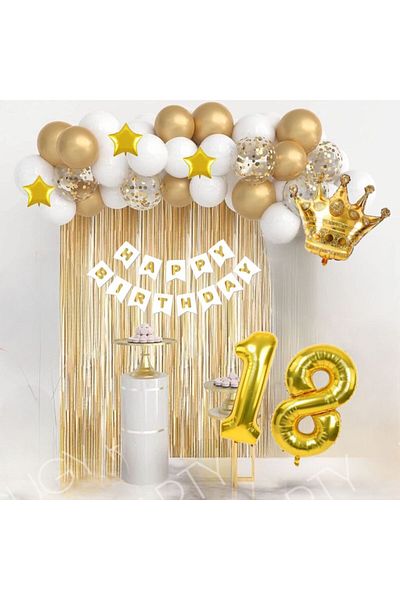 CUGY Gold White King & Queen Crowned 18 Years Old Star Detail Birthday Party Celebration Set
