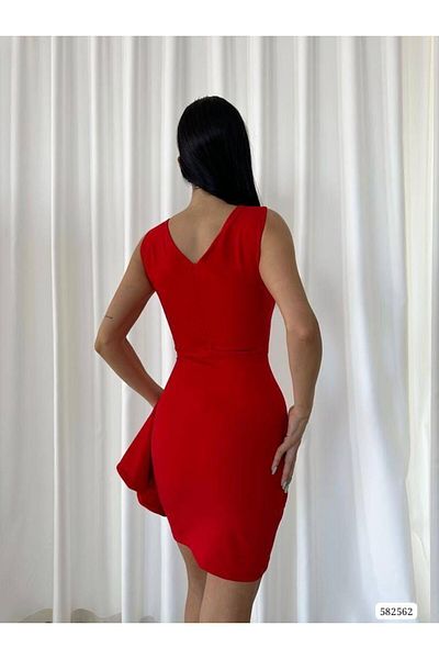 Trendusfashion Rochie creponată cu detaliu cu volane laterale de sezon nou 582562