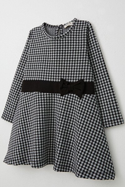 Breeze Κοριτσίστικο μακρυμάνικο φόρεμα με στάμπα χήνας με φιόγκο 3-8 ετών, μαύρο