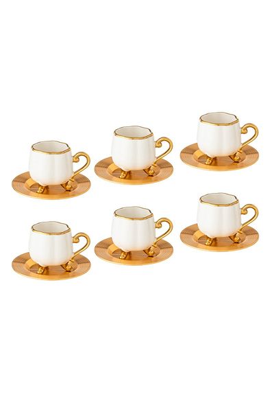 Dania A set of porcelain Turkish coffee cups and metal saucers, 6 cups + 6 saucers