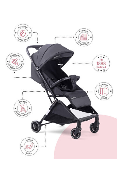 Bonfino Bonfino AirLuxe Cabin Stroller - Compact Tri-fold, Lightweight, Linen Fabric - Black
