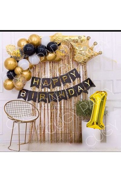 CUGY Gold Black King & Queen Crowned Birthday Party Celebration Set with 1 Year Old Options