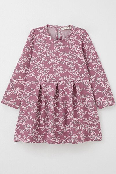 Breeze Kız Çocuk Uzun Kollu Elbise Çiçek Desenli 1.5-5 Yaş, Gülkurusu