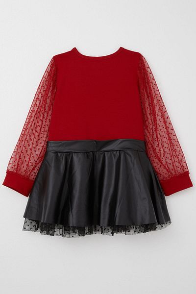 Breeze Girls' Long Sleeve Dress Skirt Part Leather Sleeves Tulle Detailed 3-8 Years, Red
