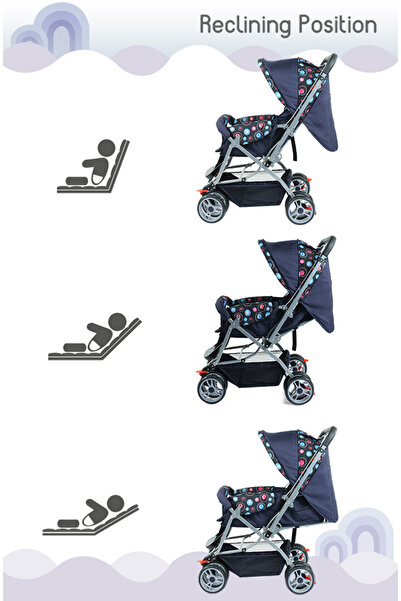 Babyhug Comfy Ride Stroller, Reversible Handle, 0 to 3 Years, 66 x 50 x 92 cm - Navy Blue