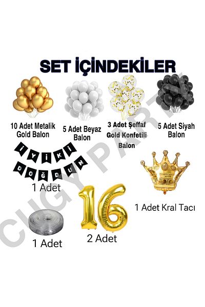 CUGY Gold Black King & Queen Crowned Birthday Party Celebration Set with 16 Age Options