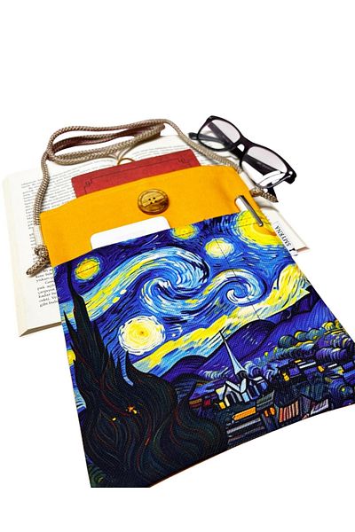 Smyrna حقيبة كتب/كمبيوتر لوحي/كتاب إلكتروني مع حزام Van Gogh and Starry Night - مع حزام قابل للإزالة