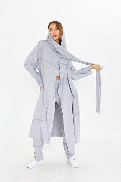 LAMANTE ŞAL YAKALI GRİ UZUN CEKET