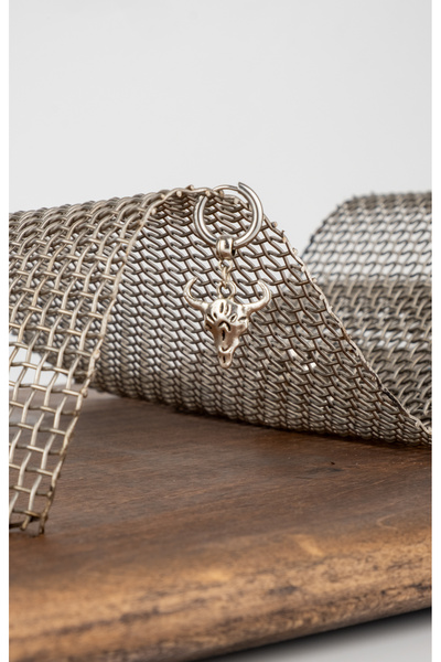 Piercing Market Steel & Silver Erkek Unisex Çelik Takı Sallantılı Boğa Figürlü Halka Model Küpe Paslanma Kararma Yapmaz