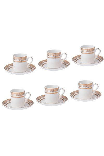 Dania Turkish coffee set for 6 peopl pure white porcelain with golden engraving