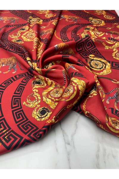 ipekkumaş Kırmızı Kaplan Desen Elbiselik Gömleklik Tivil Saten Kumaş Ürünümüz...