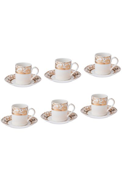 Dania Turkish coffee set for 6 peopl pure white porcelain with golden engraving