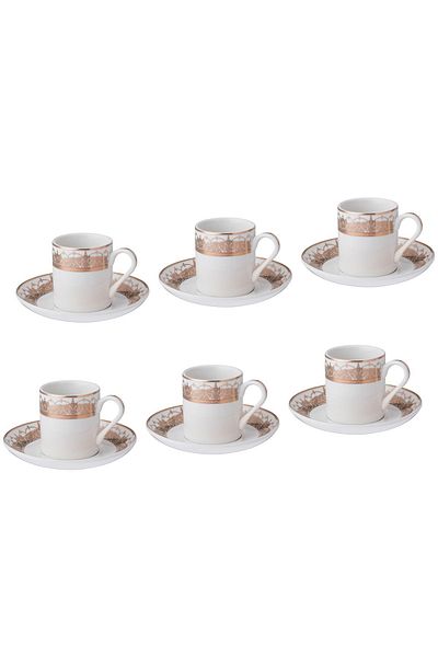 Dania Turkish coffee set for 6 peopl pure white porcelain with golden engraving