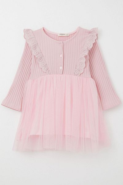 Breeze Girls' Long Sleeve Dress Guipure Embroidery Buttoned 3-8 Years, Pink