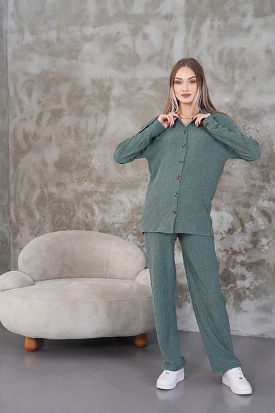 Miss Dünya Lissa Pregnant and Maternity Bottom Top Set with Front Button Shirt Collar Winter Wrapped Fabric Pockets