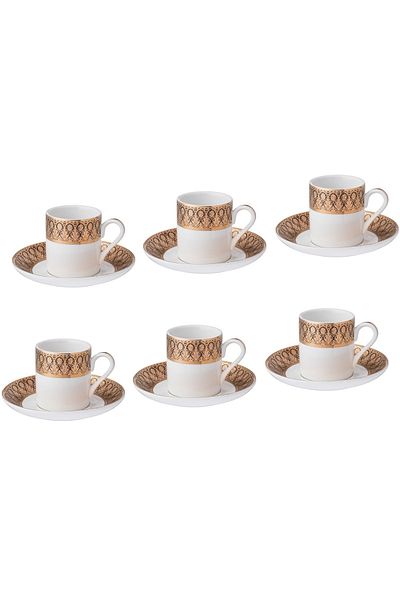 Dania Turkish coffee set for 6 peopl pure white porcelain with golden engraving