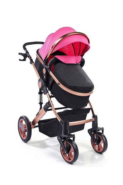 Babyhug Majestic Bebek Arabası ve Portbebe، Gölgelikli، Pembe، Saklama Sepeti، Koltuk، 5Pt Emniyet Kemeri