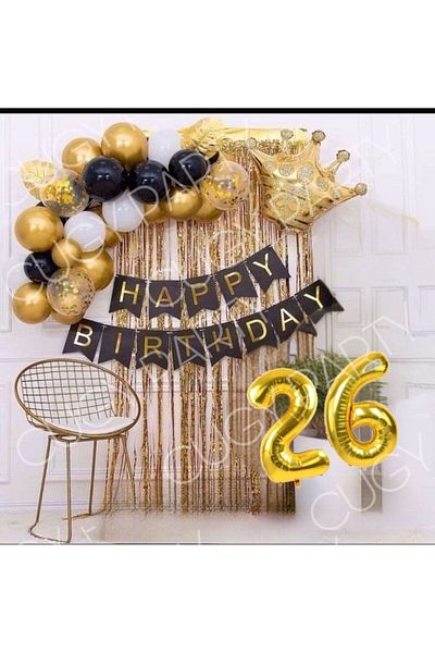 CUGY Gold Black King & Queen Crowned Birthday Party Celebration Set with 26 Age Options