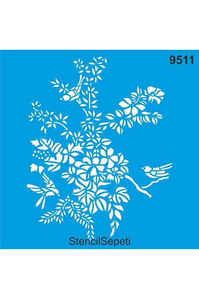 StencilSepeti Birds on Branches Stencil Painting Template