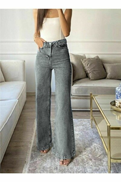 Ramrod Milano Καπνιστό Power Lycra Πολύ Ψηλή Μέση Loose Jeans Palazzo Παντελόνι