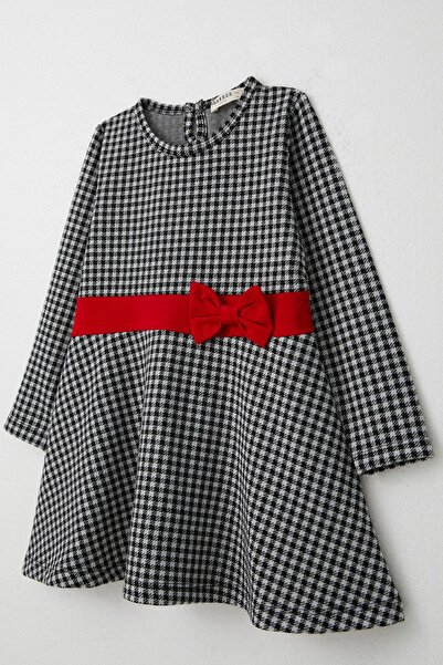 Breeze Κοριτσίστικο μακρυμάνικο φόρεμα με στάμπα χήνας με φιόγκο 3-8 ετών, μαύρο