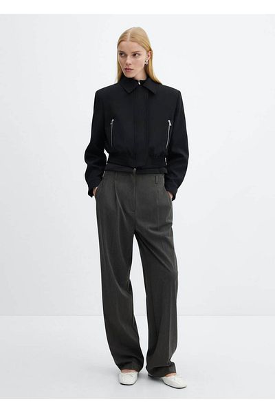 MANGO Woman Wide Leg Collar Trousers